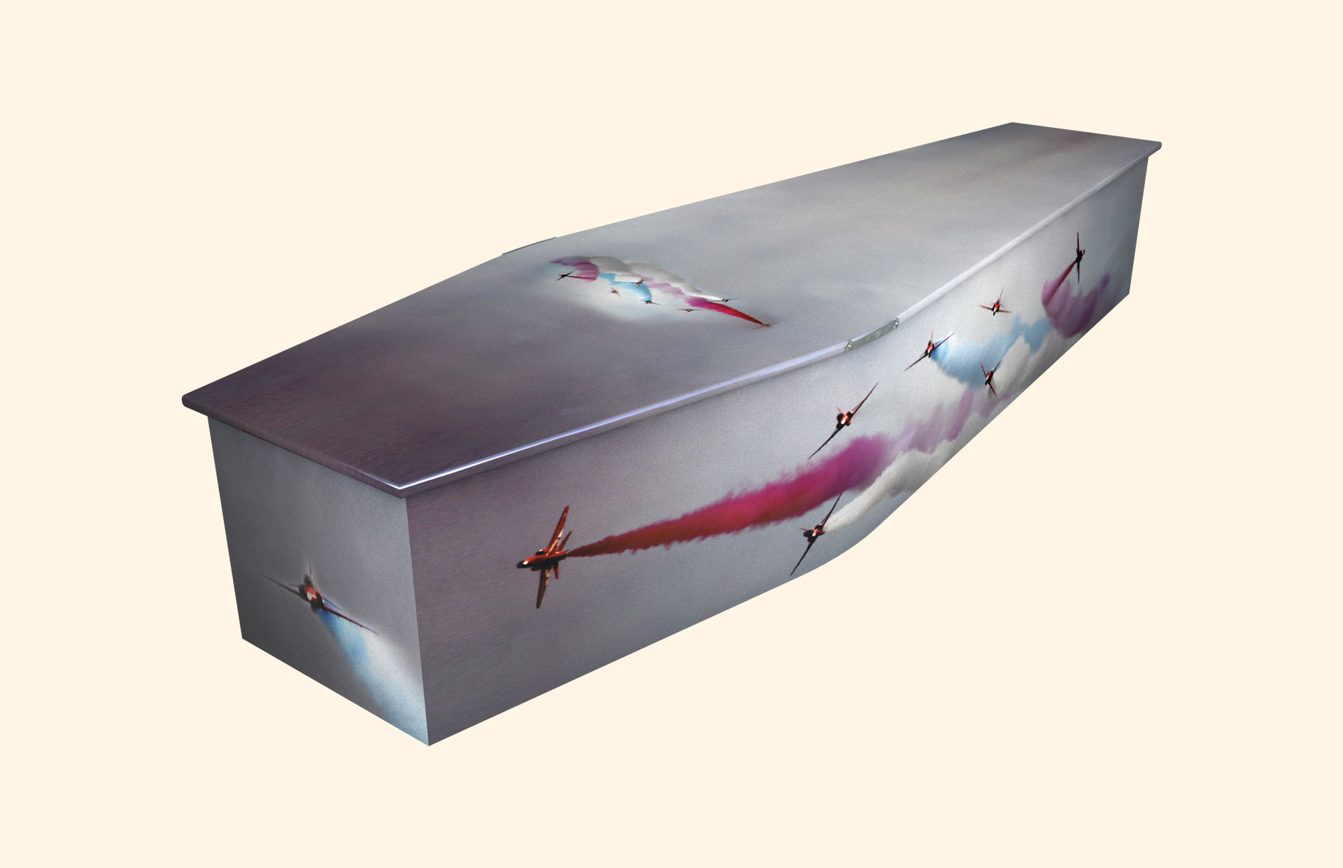 Red Arrows design on a traditional coffin